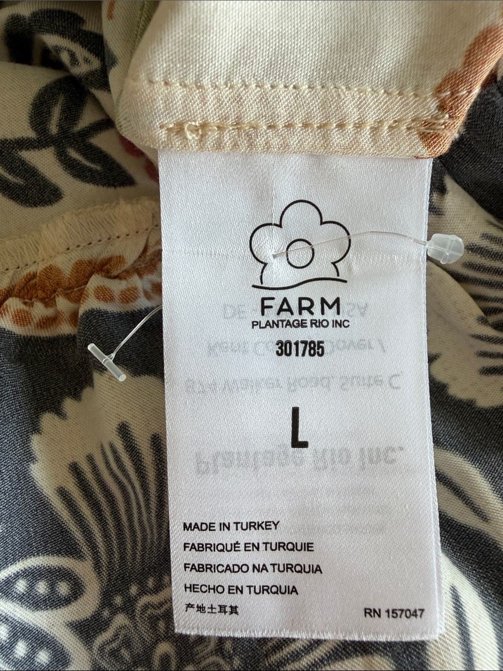 FARM Rio Cream Floral Long Sleeve Button Dress with Black & Orange/Brown Print. - Picture 6 of 7